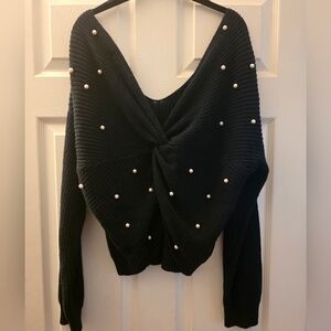 Jessica Simpson Black Pearl-Embellished Sweater